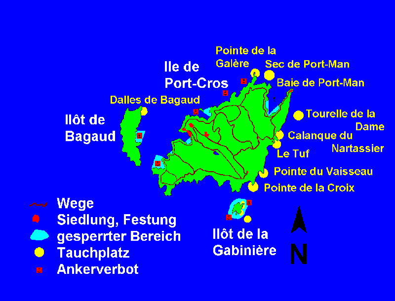 Karte Tauchplätze Port Cros