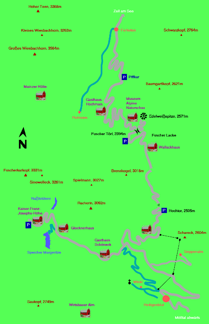 Karte Großglockner-Hochalpenstraßen