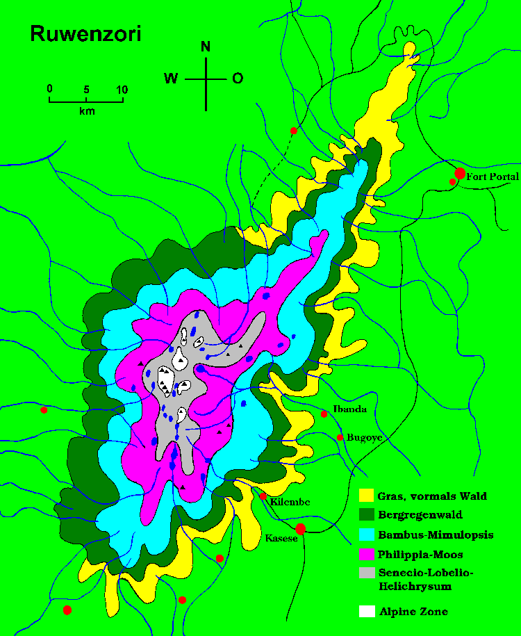 Karte Vegetationsstufen Ruwenzori